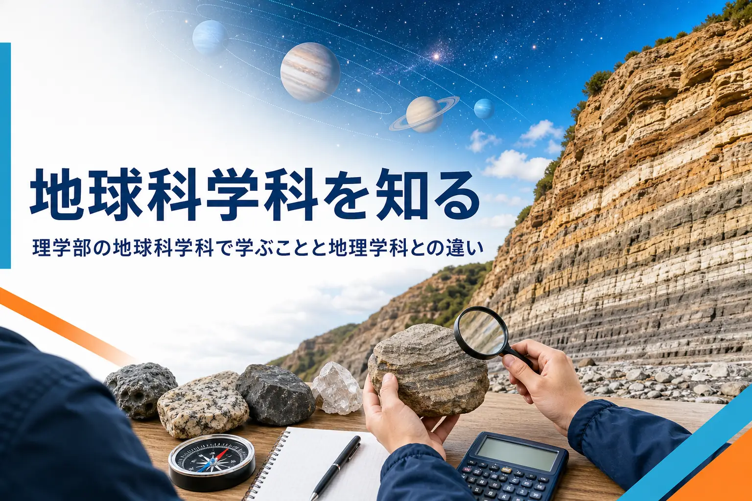 理学部の地球科学科で学ぶことと、地理学科との違いを紹介する記事のアイキャッチ
